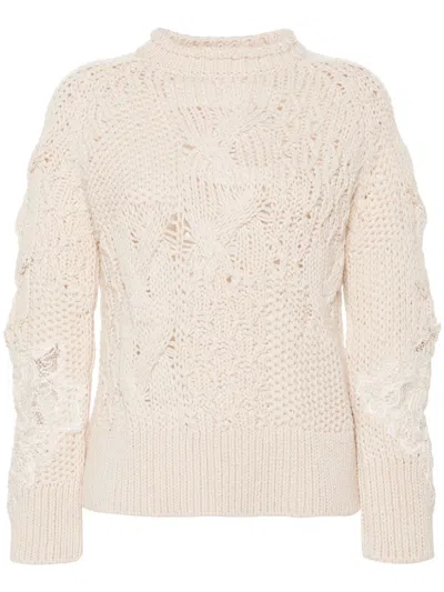 Ermanno Scervino Cable-knit Sweater In Neutrals