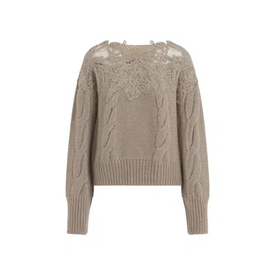 ERMANNO SCERVINO ERMANNO SCERVINO CABLE KNIT SWEATER WITH LACE DETAILING
