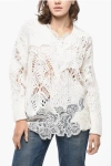 Ermanno Scervino Cable Knit Wool Blend Sweater With Lace Details In White