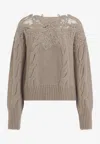 Ermanno Scervino Boat Neckline Cable Knit Pullover In Brown