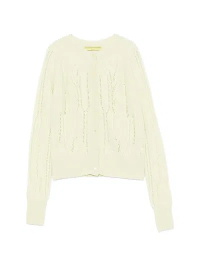 Ermanno Scervino Cable-knit Pointelle-detail Cardigan In Yellow