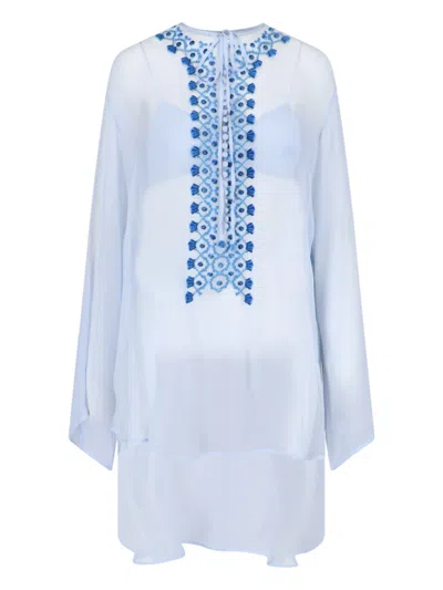 Ermanno Scervino Caftan Silk Shirt In Light Blue