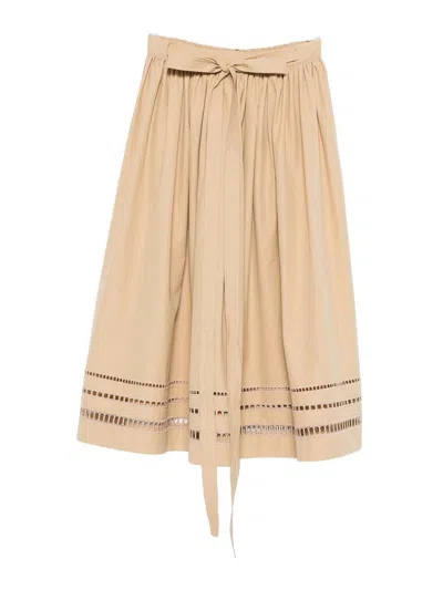Ermanno Scervino Camel Cotton Midi Skirt In Nude