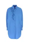Ermanno Scervino Oversize Poplin Shirt Floral Embroidery In Blue
