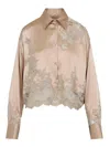 Ermanno Scervino Silk Shirt Embroidered Scalloped Hem In Brown
