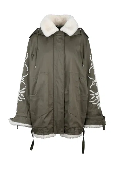Ermanno Scervino Canvas Parka Wool Embroidery - Green