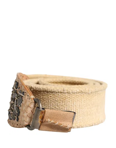Ermanno Scervino Canvas With Embellished Metal Buckle Belt In Neutral