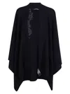 Ermanno Scervino Draped Cape With Embroidered Ribbed Texture In Blue