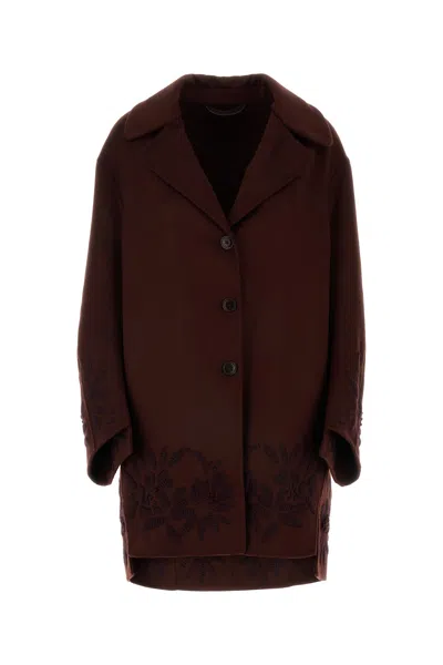Ermanno Scervino Maroon Coat With Embroidered Motif In Red