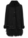 Ermanno Scervino Black Textured Coat With Embroidered Design In Black