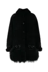 Ermanno Scervino Black Textured Coat With Embroidered Design In Black