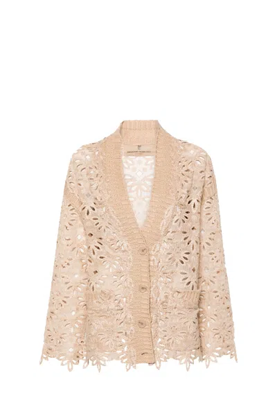Ermanno Scervino Floral-embroidered Cotton Cardigan In Brown