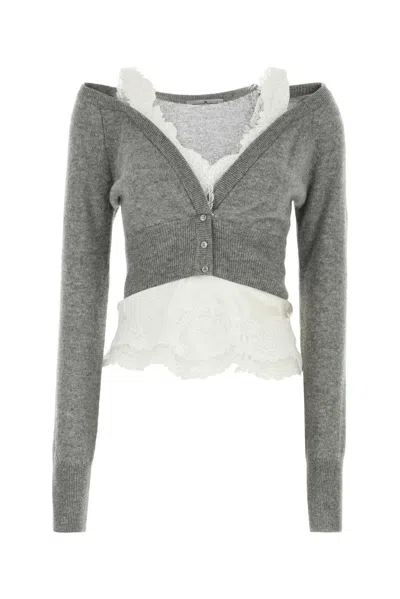 Ermanno Scervino Pure Cashmere Cardigan With Lace And Ruffled Hem In Multi