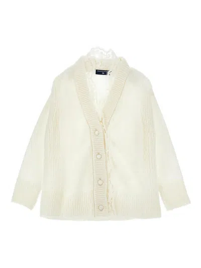 Ermanno Scervino Kids' Cardigan With Lace In Cream