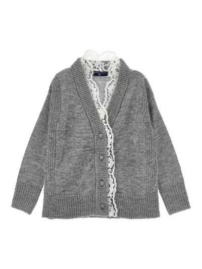 Ermanno Scervino Kids' Cardigan With Lace In Grey