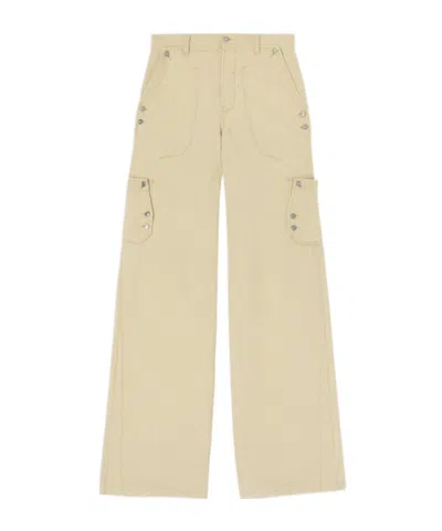 Ermanno Scervino Cargo Trousers In Cotton-linen Blend Denim In Brown