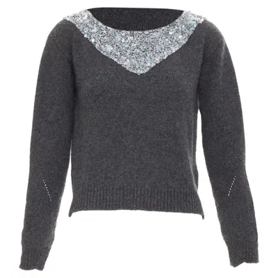 Pre-owned Ermanno Scervino Cashmere Bead Embellished Collar Sweater In Grey