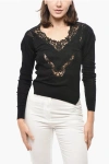 Ermanno Scervino Cashmere Blend Sweater With Lace Embellishment In Black