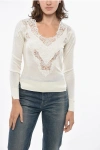 Ermanno Scervino Cashmere Blend Sweater With Lace Embellishment In White