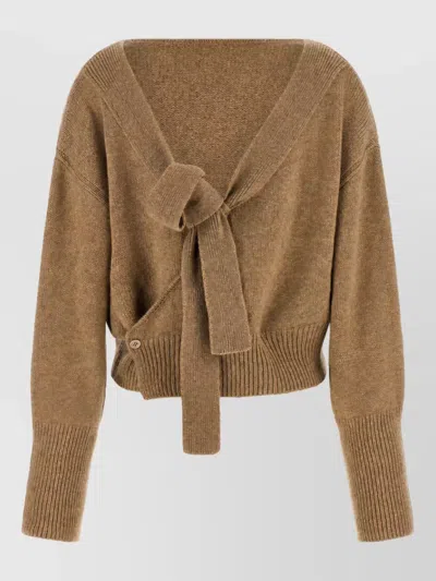 Ermanno Scervino Cashmere Bow Cardigan In Brown