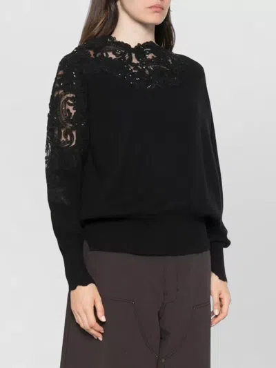 Ermanno Scervino Cashmere Crewneck Sweater Off Shoulder Design In Black