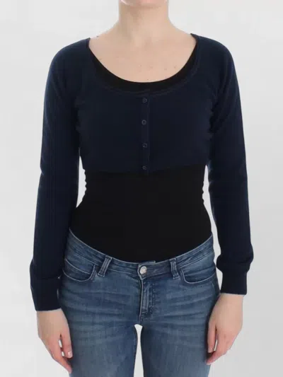 Ermanno Scervino Cashmere Cropped Cardigan Sweater Round Neck In Blue