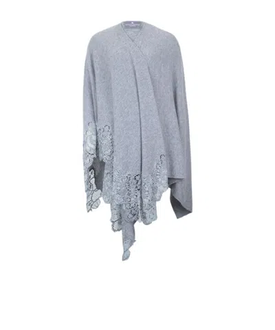 Ermanno Scervino Cashmere Knit Shawl With Lace In Pattern