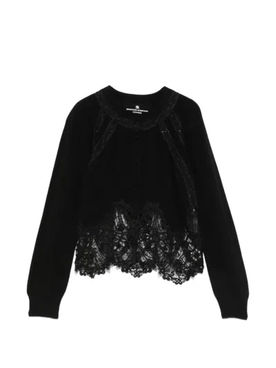 Ermanno Scervino Lace-trimmed Cashmere Cardigan In Black