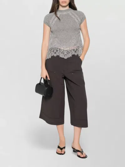 Ermanno Scervino Cashmere Lace Knit Top High Neck In Gray
