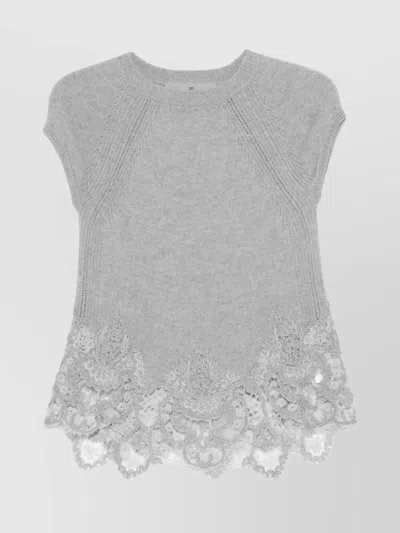 ERMANNO SCERVINO CASHMERE LACE TOP CAP SLEEVES