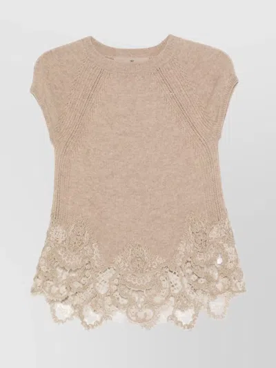 ERMANNO SCERVINO CASHMERE LACE TOP CAP SLEEVES