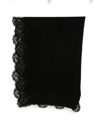 Ermanno Scervino Cashmere Lace-trim Scarf In Black