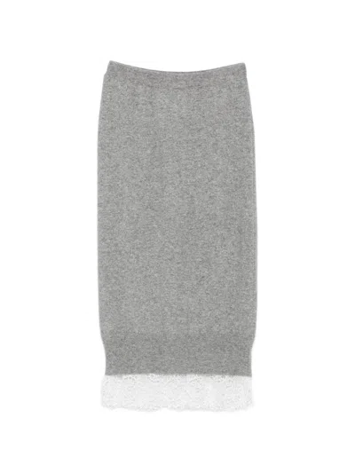Ermanno Scervino Cashmere Lace-trim Skirt In Grey