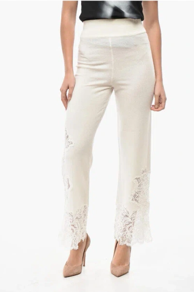 Ermanno Scervino Cashmere Palazzo Pants With Lace Bottom In White
