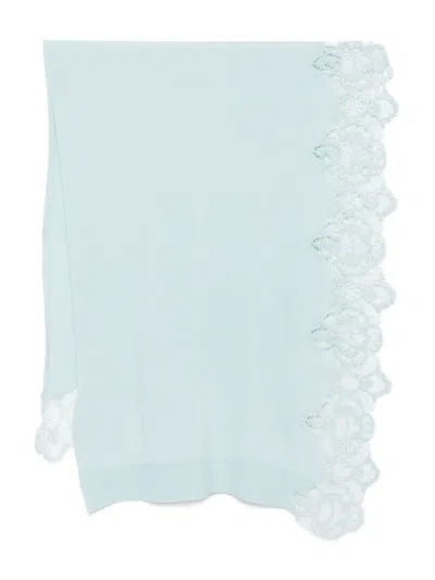 Ermanno Scervino Cashmere Scarf With Lace Trim In Blue
