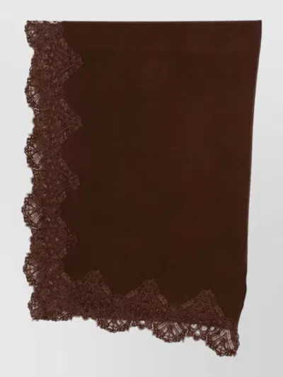 Ermanno Scervino Cashmere Stole Lace Detailing Lightweight Design In Brown