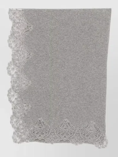 Ermanno Scervino Cashmere Stole Lace Trim Lightweight Design In Gray
