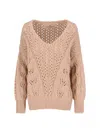 Ermanno Scervino Cashmere Sweater With Openwork Floral Design And V-neckline In Gold