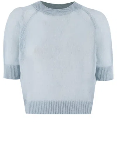 Ermanno Scervino Cashmere T-shirt With Micro Rib Detail In Blue