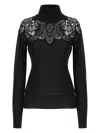 Ermanno Scervino Sheer Turtleneck Lace Sweater With Long Sleeves In Black