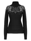 Ermanno Scervino Sheer Turtleneck Lace Sweater With Long Sleeves In Black