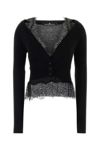 Ermanno Scervino Cashmere With Lace Trim Cardigan In Black