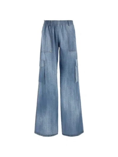 Ermanno Scervino Chambray Cargo Wide-leg Jeans In Blue