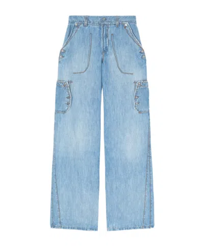 Ermanno Scervino Chambray Denim Cargo Pants In Blue