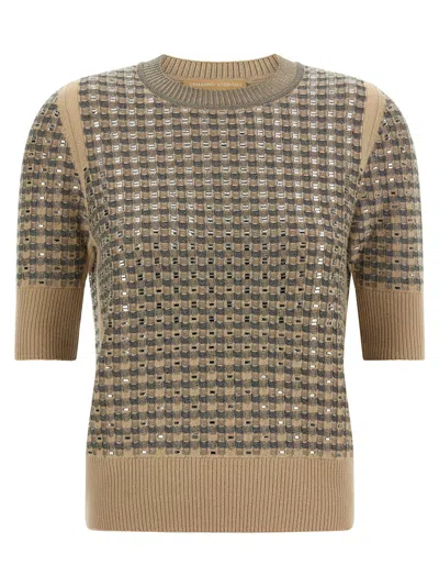 Ermanno Scervino Check Knit With Metal Inserts Sweater In Brown