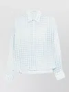Ermanno Scervino Checked Collared Long Sleeve Lightweight Top In Blue