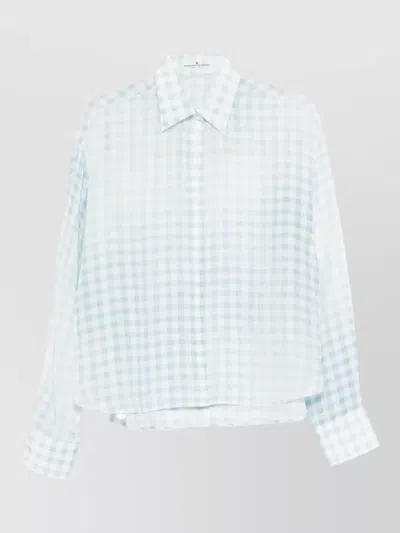 Ermanno Scervino Checked Collared Long Sleeve Lightweight Top In Blue