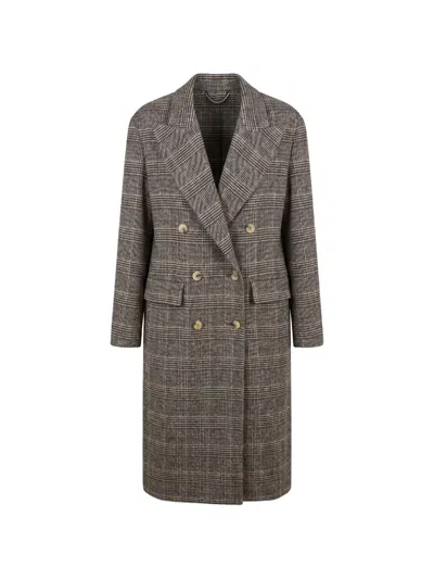 Ermanno Scervino Checked Double-breasted Coat In Brown
