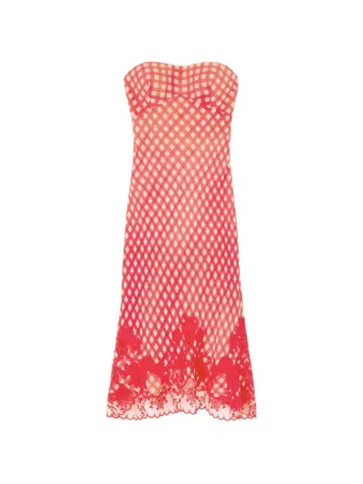 Ermanno Scervino Checkered Lace Dress In Red