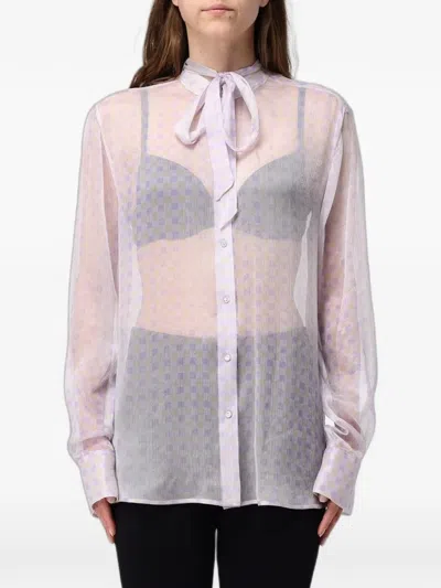 Ermanno Scervino Check-print Pussy-bow Blouse In Purple
